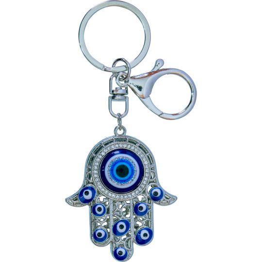 Evil Eye Talisman Key Ring - Puffed Fatima Hand w/ Mini Eyes (Each)
