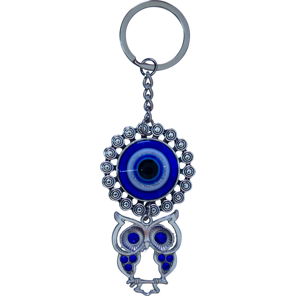 Evil Eye Talisman Key RING - Adorned Eye w/ Owl (Each)