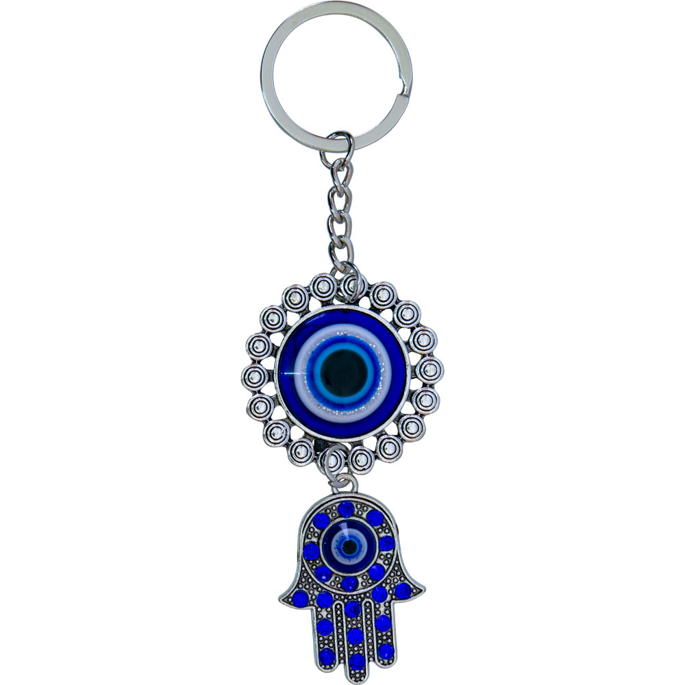 Evil Eye Talisman Key RING - Adorned Eye w/ Fatima Hand (Each)