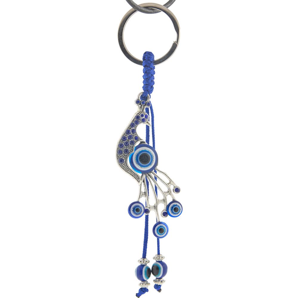 Evil Eye Talisman Key RING - Peacock w/ Gems (Each)