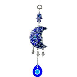 Metal Evil Eye Wall Hanging Talisman - Moon w/ Fatima Hands (Each)