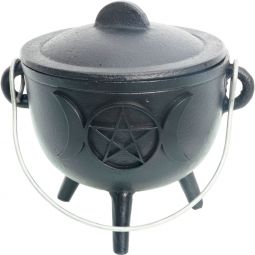 Cast Iron Cauldron Small 4.5in Triple Moon w/ Pentacle (Each)