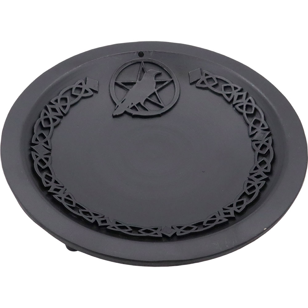 CAST IRON Offering Plate Incense Holder - Pentacle w/ Raven (Each)