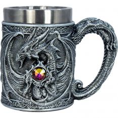 Stainless Steel Tankard Mug - Medieval Dragon w/ Gem (Each)