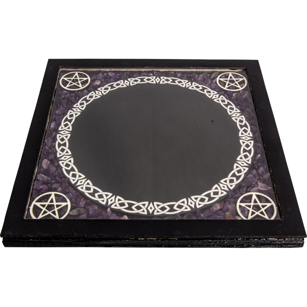 Glass Scrying Mirror Pentacles w/ AMETHYST Chips (Each)