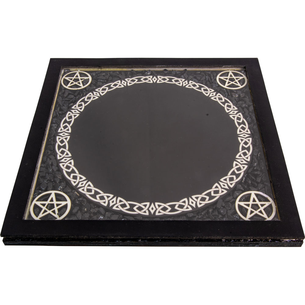 Glass Scrying MIRROR Pentacles w/ Black Tourmaline Chips (Each)