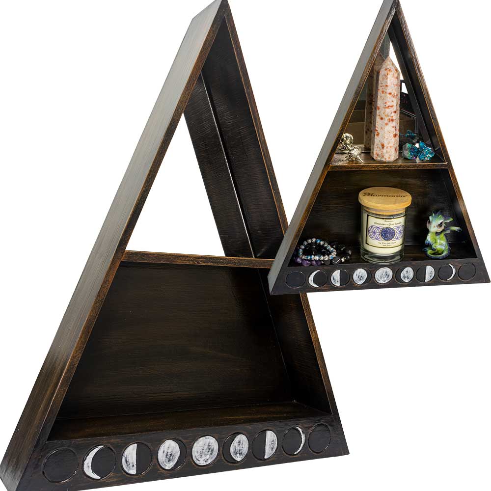 Wood Altar Shelf w/ MIRROR - Moon Phases (Each)