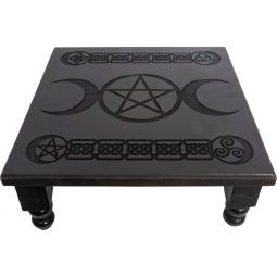 Wood Altar Table - Etched Triple Moon Pentacle (Each)