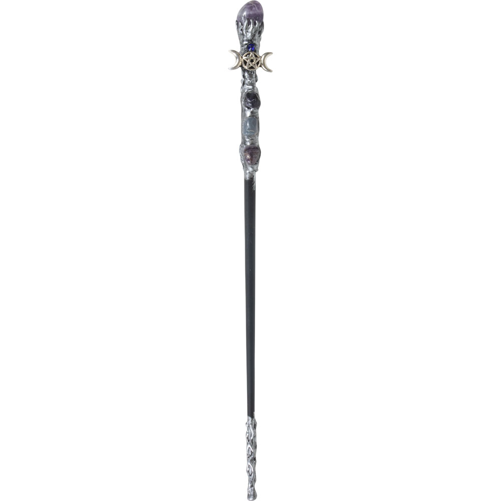 Magick Wand - Silver Triple Moon w/ AMETHYST (Each)