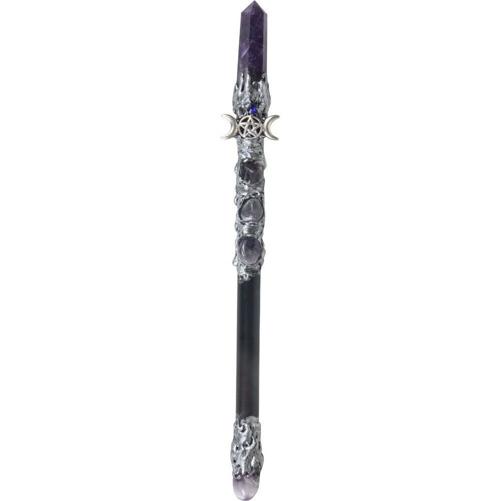 Magick Wand - AMETHYST Point w/ Silver Triple Moon (Each)