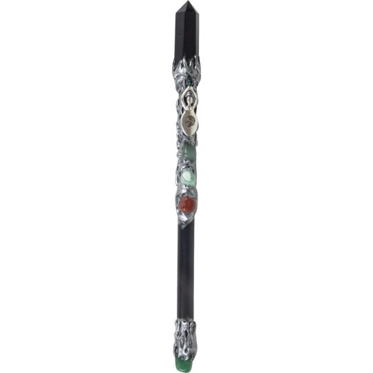 Magick Wand - Black Obsidian Point w/ Silver Spiral Goddess (Each)
