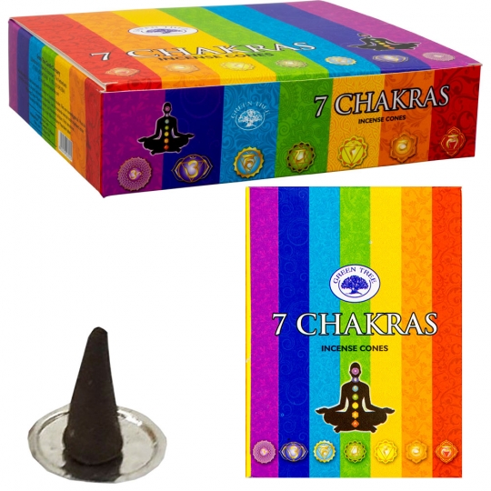 Green Tree Cones in Display Box of 10 cones - 7 Chakras (Pk 12)