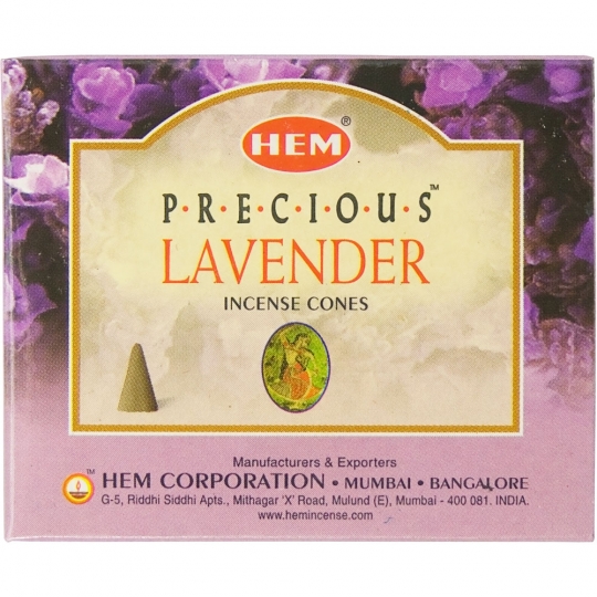 Hem Incense Cones in Display Box 10 cones Precious Lavender (pack of 12)