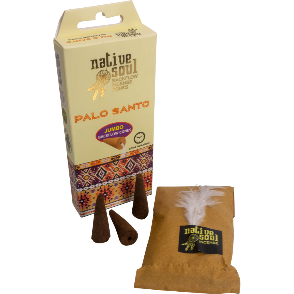 Native Soul JUMBO Backflow Cones in Display Box of 8 Cones - Palo Santo (Pack of 12)