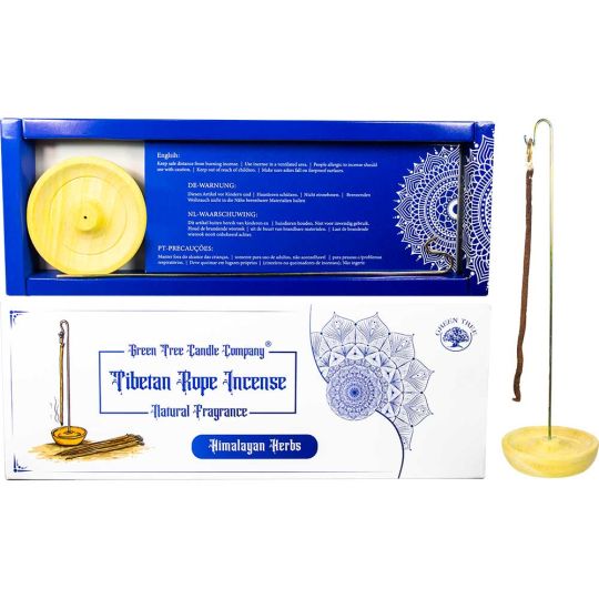 Green Tree Tibetan Rope Incense w/ Holder - Himalayan Herbs (Pack of 10)
