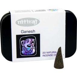 Nitiraj Platinum Natural Cones Box of 20 - Ganesh (Pack of 3)