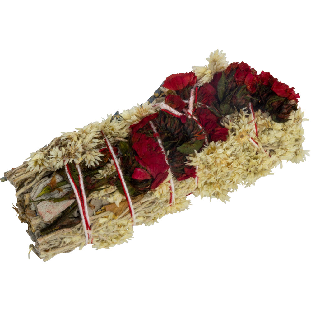 Smudge Stick Mini White Sage w/ Panicum Milacea, Mullein FLOWER & Statice Bundle (Pack of 12)