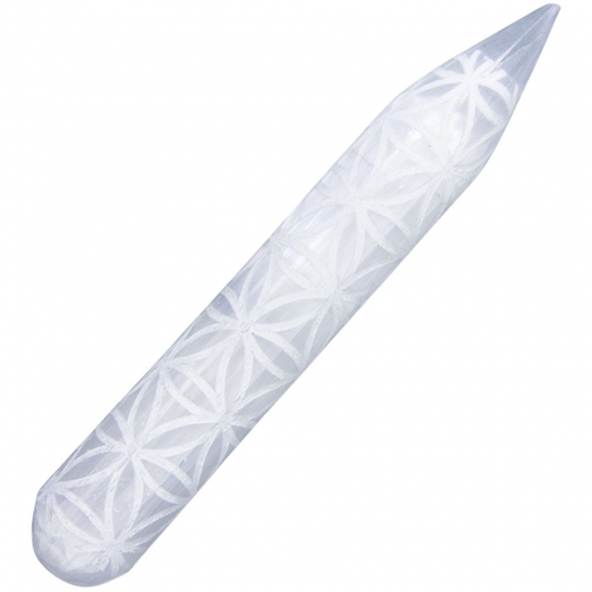 Massage Wand White Selenite w/ Flower of Life (Each)