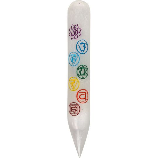 Massage Wand White Selenite w/ 7 Chakras (Each)