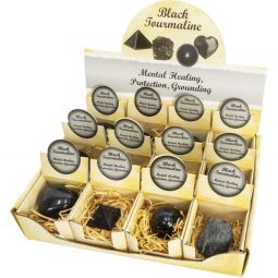 Sacred Geometry Display Box Ass't Shapes 12 pcs - Black Tourmaline (Each)