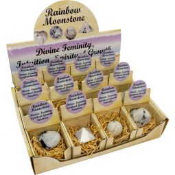 Sacred Geometry Display Box Ass't Shapes 12 pcs - Rainbow Moonstone (Each)