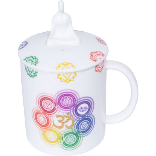 Multi Purpose 3 in 1 Ceramic Coffee Mug Candle & Incense Holder - Chakra w/ Gemstones (Each)