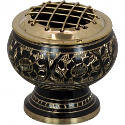 Brass Burner Flower Engraved Small w/ Grid-Black (Each)