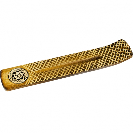 Wide Engraved Wood Incense Holder Om Lotus (each)
