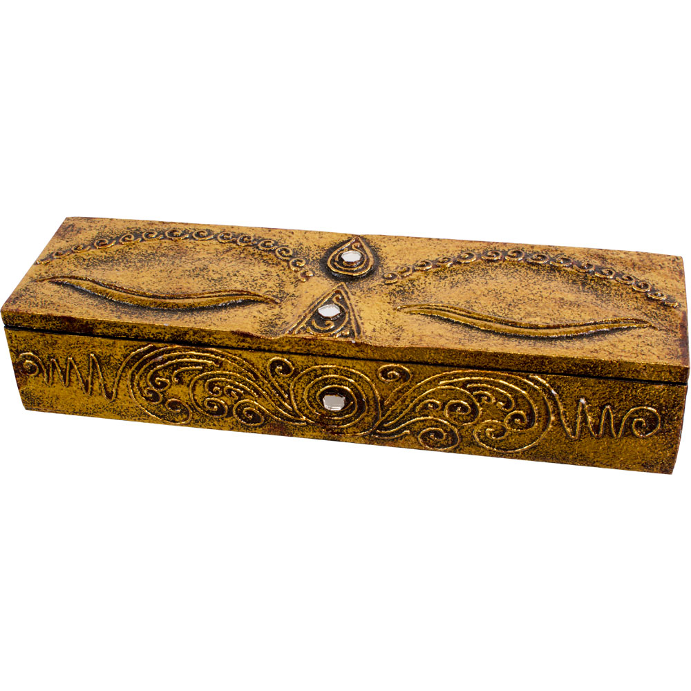 Wood Incense Storage Box - Eye of Buddha GOLD (each)