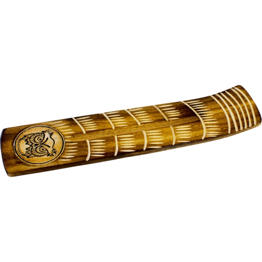 Wide Engraved Wood Incense Holder Owl (Each)