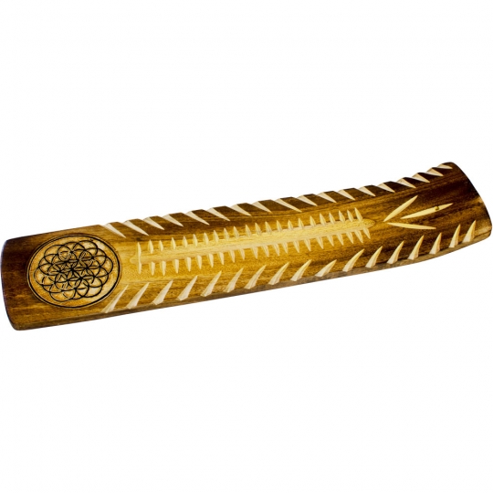 Wide Engraved Wood Incense Holder Flower of Life (Each)