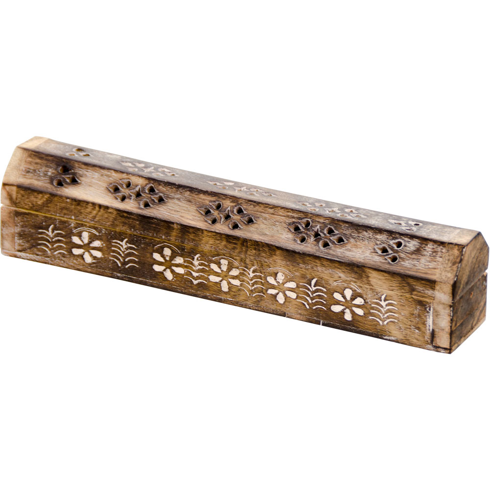 Mango Wood Incense Storage Box w/ Astd Burned Effect Design (Each): Kheops  International