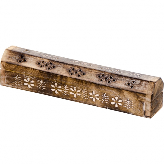 Mango Wood Incense Storage Box w/ Astd Burned Effect Design (Each)
