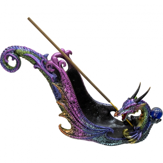 Polyresin Incense Holder Dragon w/ Sphere - Multi-Colored (Each)