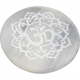 Selenite Incense Holder Round w/ Om (Each)
