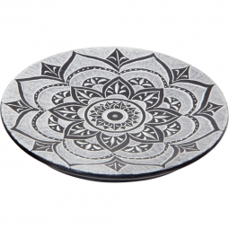 Soapstone Round Incense Holder - Lotus Mandala - Black (Each)