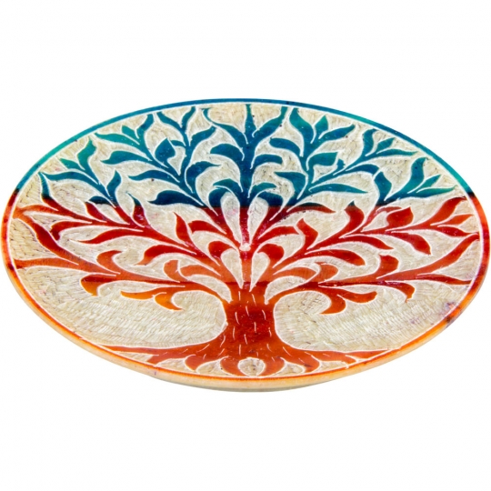 Soapstone Round Incense Holder - Tree of Life - Natural (Each)