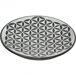 Soapstone Round Incense Holder - Flower of Life - Black (Each)