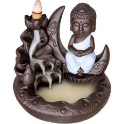 Ceramic Backflow Incense Burner - Moon Buddha (Each)