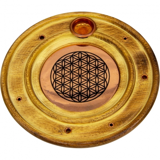 Wood Round Cone Burner - Copper Flower of Life (Each)