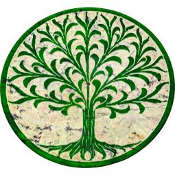 Soapstone Round Incense Holder - Tree of Life - Green (Each)