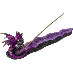 Polyresin Incense Holder - Purple Dragon on Geode (Each)