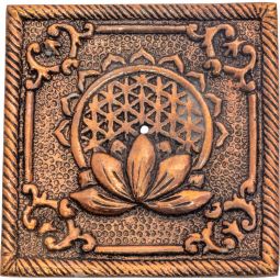 Aluminum Square Incense Holder Copper - Flower of Life (Each)