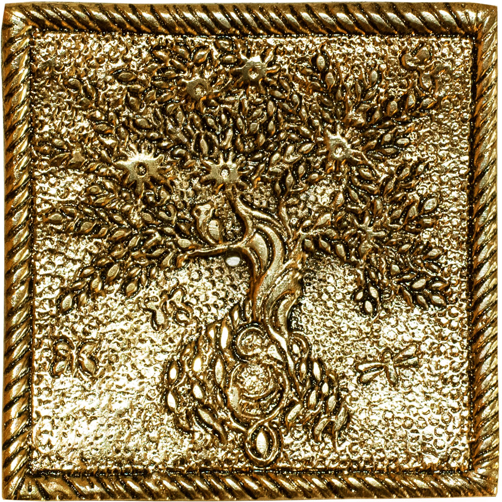 Aluminum Square Incense Holder GOLD - Tree of Life (Each)