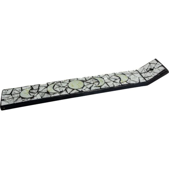 Wood Incense Holder Glass Mosaic 13.5in - Moon Phases - Mirror (Each)