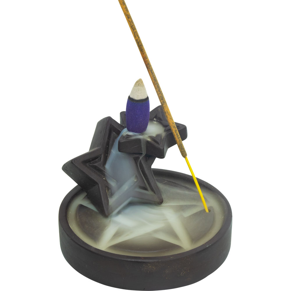Ceramic Backflow INCENSE BURNER - Triple Pentacles (Each)