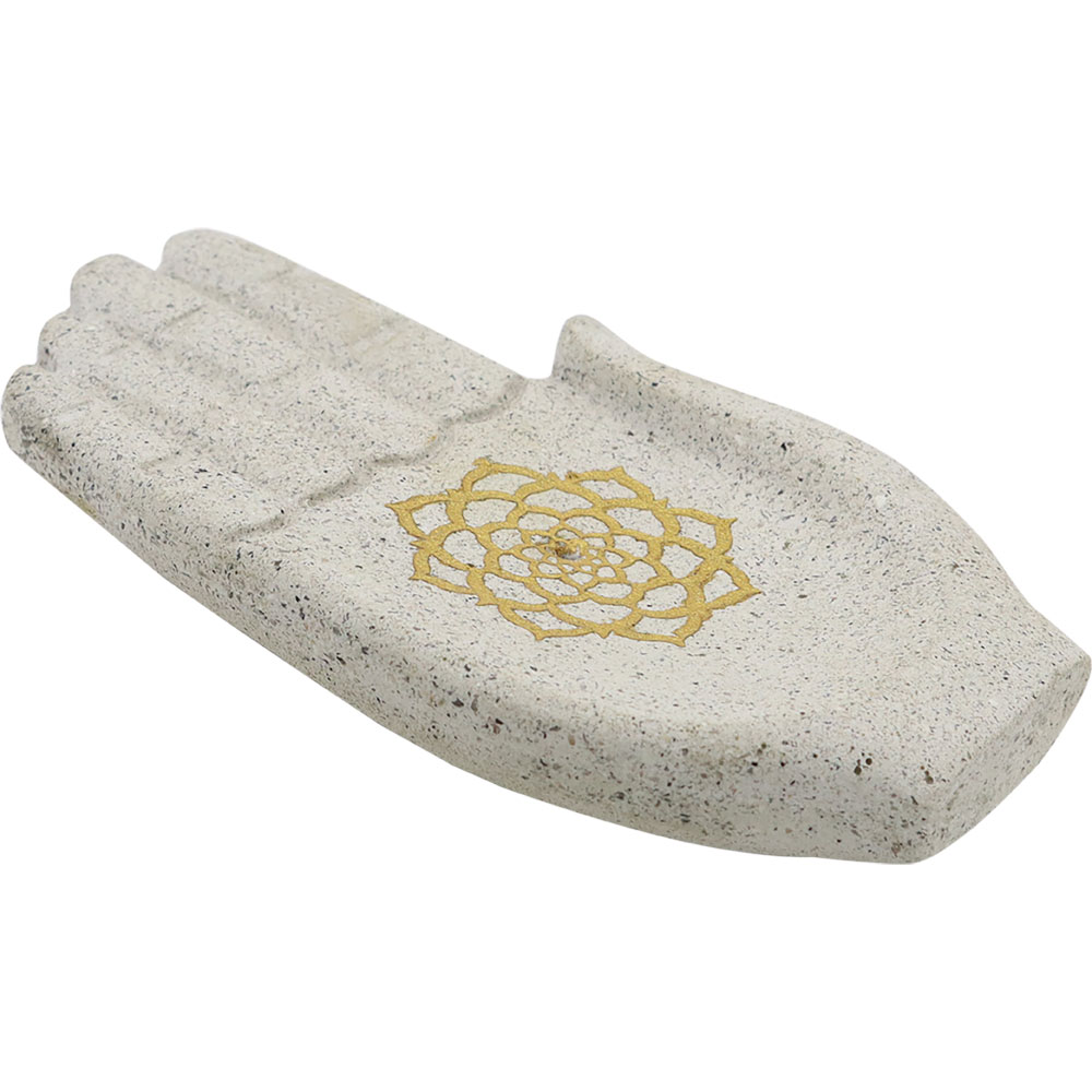 Recycled Resin Incense Holder - Hand w/ GOLD Lotus (Each)