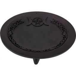 Cast Iron Incense Holder Round - Triple Moon w/ Pentacle (Each)