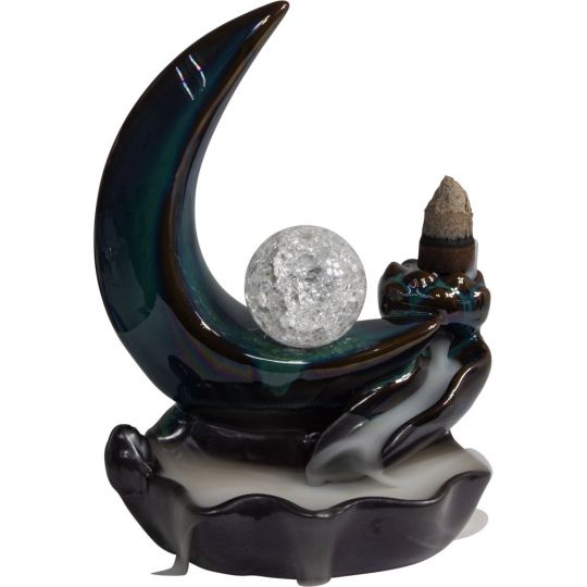 Ceramic Backflow Incense Burner - Crescent Moon w/ Sphere (Each)