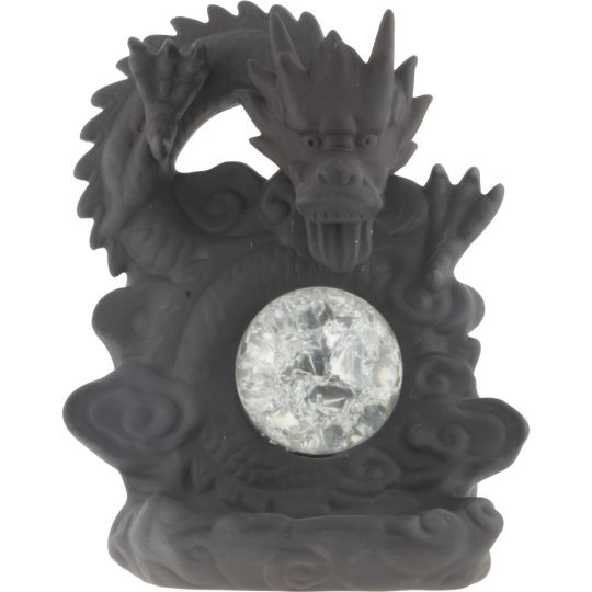Ceramic Backflow Incense Burner - Dragon w/ Multicolored LED Sphere (Each)